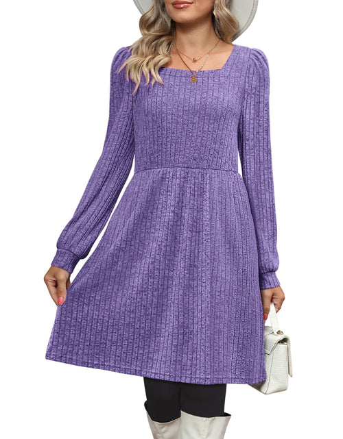 Load image into Gallery viewer, Dresses for Women Fall Square Neck Long Sleeve Knee Length Dress with Pockets
