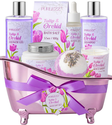 Spa Gift Basket, Mother'S Day Gift for Mom - 8 Pcs Tulip Scents Bath & Body Gift Set for Women, Spa Gift Kit, Birthday Gifts, Self Care, Pampering Gifts for Her, All Occasion Holiday Present