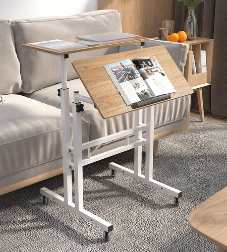 Mobile Standing Desk Stand up Desk Rolling Desk, Stand Sit Desk Mobile Computer Desk Adjustable Standing Desk 23.6Inches Table Workstation Mobile Desk Cart Tray Oak