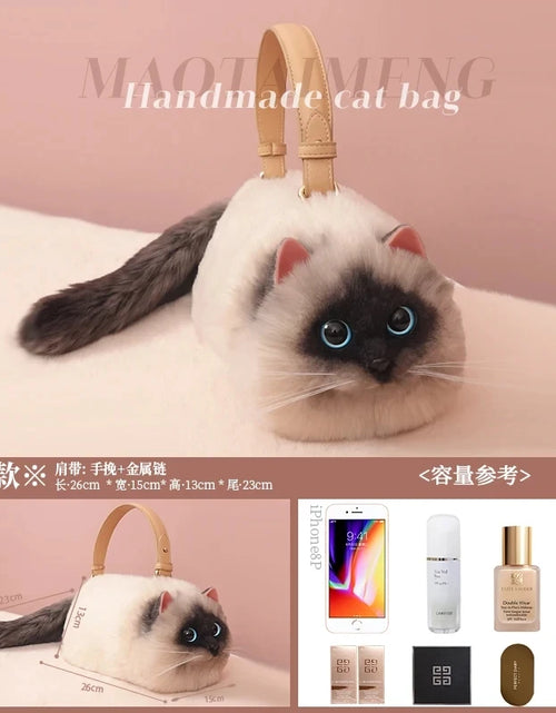 Load image into Gallery viewer, One Shoulder Bag Female Design Small Man Messenger Bag Versatile Hand Made Autumn and Winter Plush Cute Cat Bag
