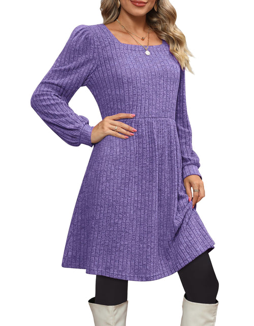 Load image into Gallery viewer, Dresses for Women Fall Square Neck Long Sleeve Knee Length Dress with Pockets
