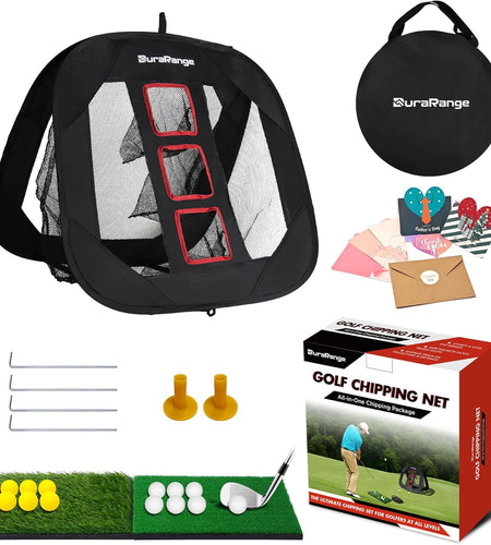 Pop-Up Golf Chipping Net Set - Foldable Training Kit with 2 Hitting Mats, 6 Practice Balls, 6 Foam Balls - Ultimate Golf Gift & Target Chipping Aids