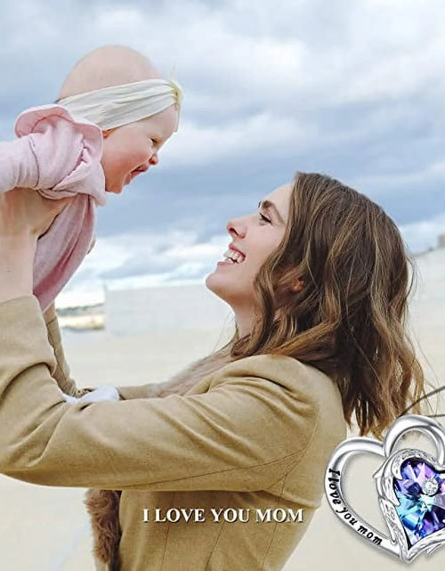 Load image into Gallery viewer, 925 Sterling Silver I Love You Mom Heart Necklace with Austrian Crystals Gifts for Women Friends Mom
