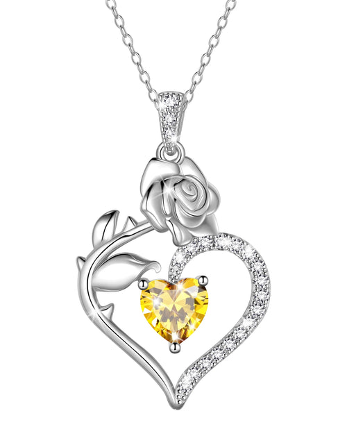 Load image into Gallery viewer, 925 Sterling Silver Birthstone Necklace Rose Flower Heart Pendant Jewelry Christmas Valentines Mother'S Day Gifts for Women Mom Wife/Lover
