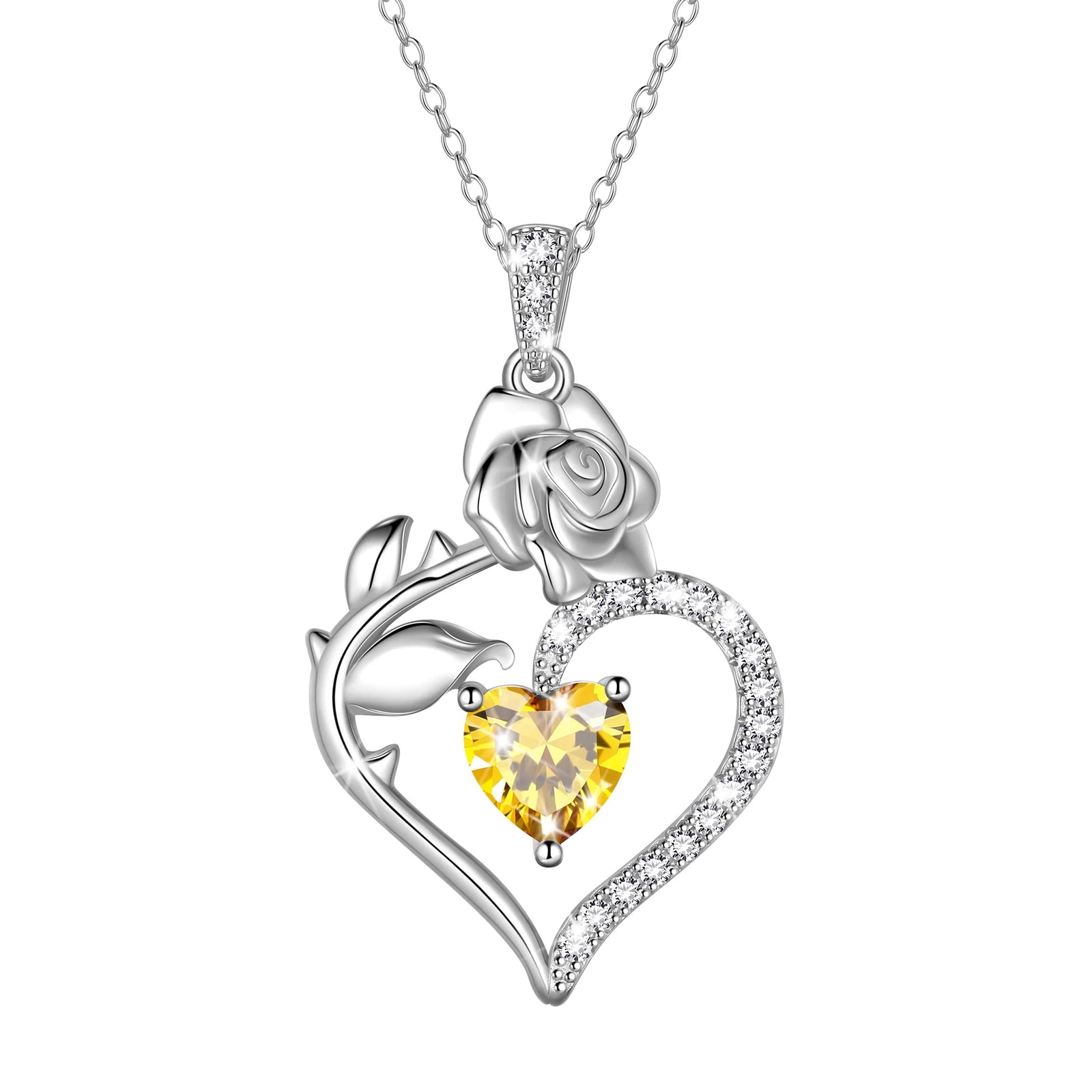 925 Sterling Silver Birthstone Necklace Rose Flower Heart Pendant Jewelry Christmas Valentines Mother'S Day Gifts for Women Mom Wife/Lover