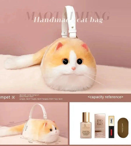 One Shoulder Bag Female Design Small Man Messenger Bag Versatile Hand Made Autumn and Winter Plush Cute Cat Bag