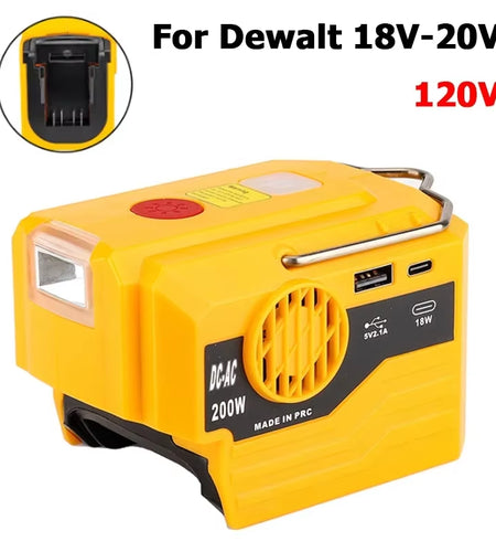 PowerPro Dewalt Battery Inverter – 18V-20V DC to 120V/220V AC with Dual USB, Ultimate Outdoor Power Adapter