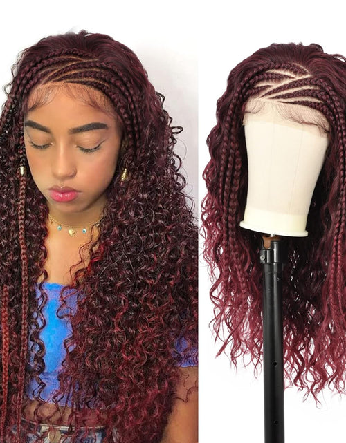 Load image into Gallery viewer, 26" HD Lace Front Half Braided Wigs for Women, Burgundy, Synthetic
