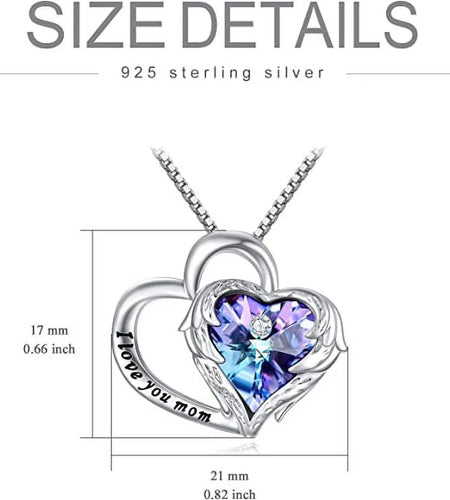925 Sterling Silver I Love You Mom Heart Necklace with Austrian Crystals Gifts for Women Friends Mom