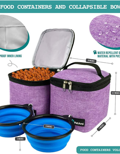 Load image into Gallery viewer, Dog Travel Bag Backpack, Airline Approved Dog Bags for Traveling, Puppy Diaper Bag Supplies, Pet Camping Essentials Hiking Accessories Dog Mom Gift, Food Container, Collapsible Bowls, Purple
