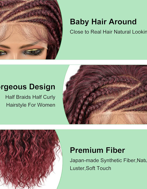 Load image into Gallery viewer, 26" HD Lace Front Half Braided Wigs for Women, Burgundy, Synthetic
