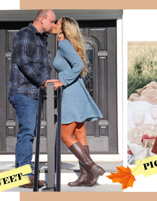 Load image into Gallery viewer, Dresses for Women Fall Square Neck Long Sleeve Knee Length Dress with Pockets
