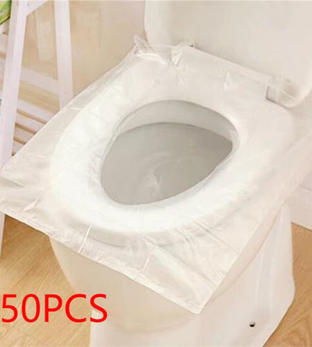 50Pcs Disposable Plastic Toilet Seat Cover Waterproof and Non Slip Individually Wrapped, for Travel, Toilet Seat Protectors