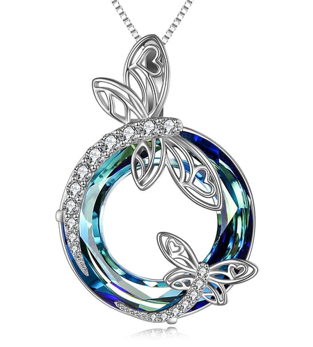 Sterling Silver Dragonfly Necklace Blue Crystal Birthday Anniversary Mothers Valentines Day Gifts for Women