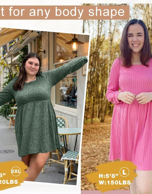 Load image into Gallery viewer, Dresses for Women Fall Square Neck Long Sleeve Knee Length Dress with Pockets
