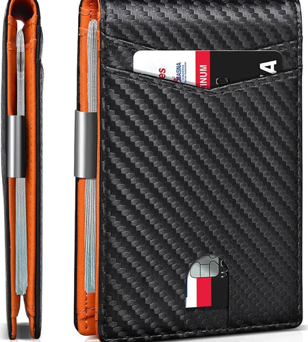 Wallet for Men Slim, Genuine Leather Minimalist Mens Wallet RFID Blocking Credit Card Holder with Money Clip, Best Gift