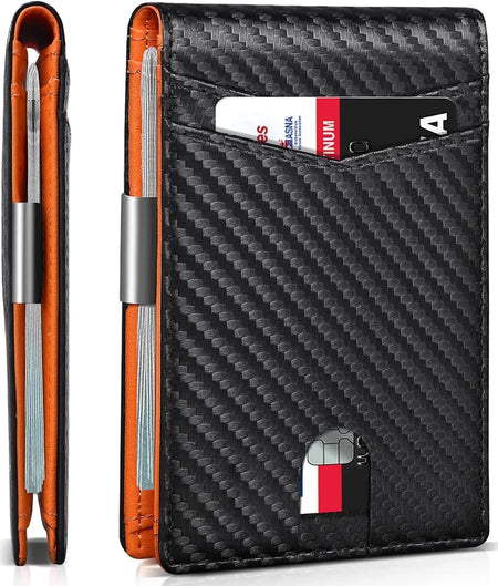 Wallet for Men Slim, Genuine Leather Minimalist Mens Wallet RFID Blocking Credit Card Holder with Money Clip, Best Gift