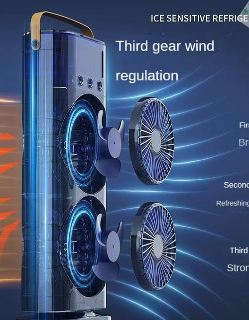 Load image into Gallery viewer, BreezeGlow™ 2-in-1 Dual Mist Cooling Fan – Chill, Hydrate &amp; Light Up Your Space
