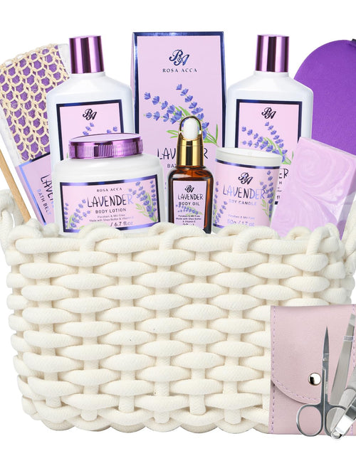 Load image into Gallery viewer, Bath &amp; Body Kit, Spa Gifts for Women - 20Pcs Spa Gift Baskets Lavender Scented Includes Body Wash, Bubble Bath, Bath Bomb, Manicure Set. Gifts for Mom, Birthday Gifts, Home Spa Kit Gift for Her
