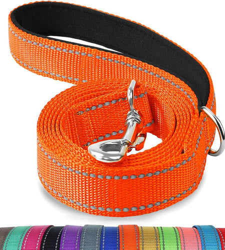 Double-Sided Reflective Dog Leash, 6 FT/5 FT/4 FT, Padded Handle Nylon Heavy Duty Leashes for Medium & Large Dogs Walking, Orange, 5FT