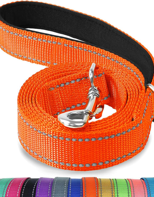 Load image into Gallery viewer, Double-Sided Reflective Dog Leash, 6 FT/5 FT/4 FT, Padded Handle Nylon Heavy Duty Leashes for Medium &amp; Large Dogs Walking, Orange, 5FT
