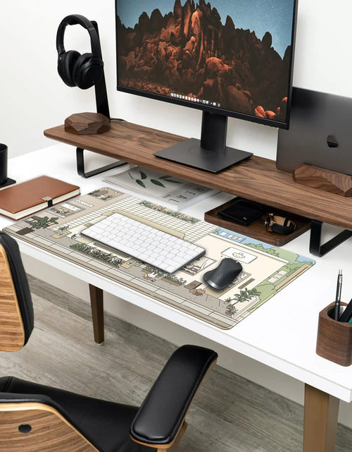 Load image into Gallery viewer, Cute Desk Mat Kawaii Mousepad Bunny and Bear Cute Anime Japanese Street Pastel Beige Brown and Green Mouse Pad, Extra Large Deskmat Cut Laptop Mouse Pads Decor
