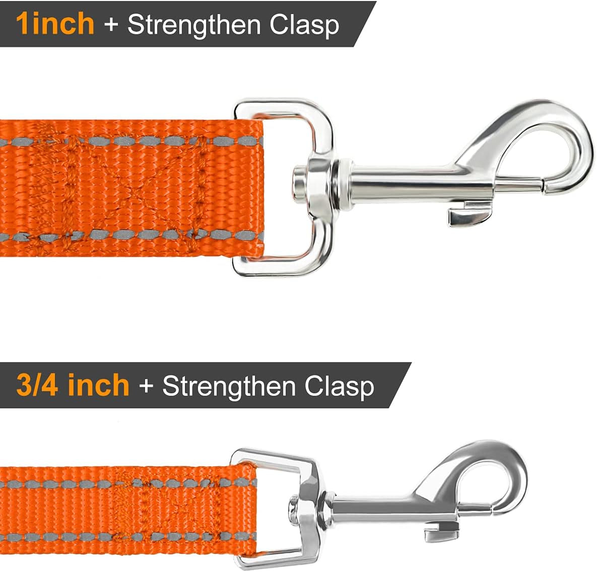 Double-Sided Reflective Dog Leash, 6 FT/5 FT/4 FT, Padded Handle Nylon Heavy Duty Leashes for Medium & Large Dogs Walking, Orange, 5FT