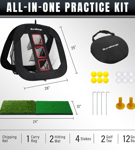 Pop-Up Golf Chipping Net Set - Foldable Training Kit with 2 Hitting Mats, 6 Practice Balls, 6 Foam Balls - Ultimate Golf Gift & Target Chipping Aids