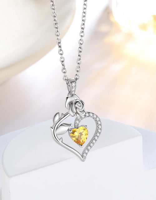 Load image into Gallery viewer, 925 Sterling Silver Birthstone Necklace Rose Flower Heart Pendant Jewelry Christmas Valentines Mother'S Day Gifts for Women Mom Wife/Lover
