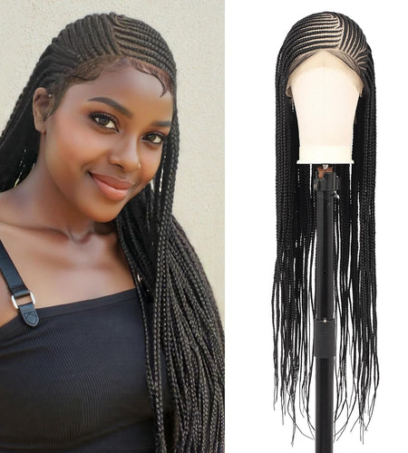 13X8 HD Lace Front Cornrow Braided Wigs Leomonde Box Braid Wig with Baby Hair 36 Inch Long Black Braided Hair Wig for Women