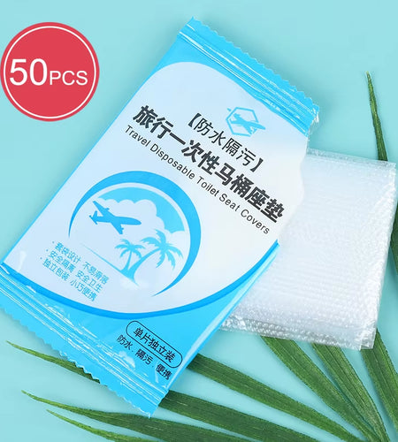 50Pcs Disposable Plastic Toilet Seat Cover Waterproof and Non Slip Individually Wrapped, for Travel, Toilet Seat Protectors