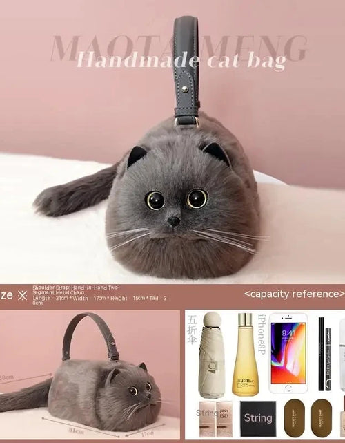 Load image into Gallery viewer, One Shoulder Bag Female Design Small Man Messenger Bag Versatile Hand Made Autumn and Winter Plush Cute Cat Bag
