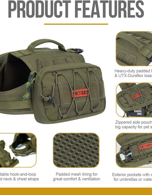 Load image into Gallery viewer, Dog Backpack for Medium &amp; Large Dogs, Nylon Backpack for Dogs Tactical Pet Backpack with Side Pockets for Hiking Walking Training Running (Green, Large)
