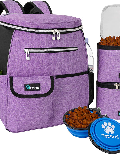 Load image into Gallery viewer, Dog Travel Bag Backpack, Airline Approved Dog Bags for Traveling, Puppy Diaper Bag Supplies, Pet Camping Essentials Hiking Accessories Dog Mom Gift, Food Container, Collapsible Bowls, Purple
