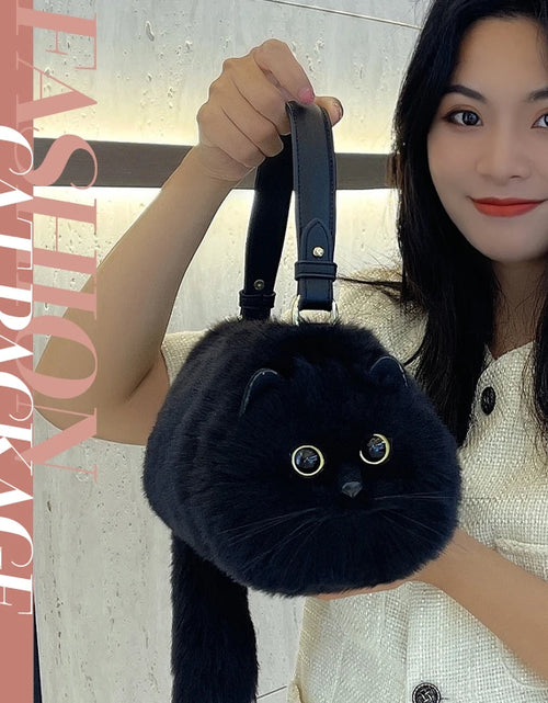 Load image into Gallery viewer, One Shoulder Bag Female Design Small Man Messenger Bag Versatile Hand Made Autumn and Winter Plush Cute Cat Bag
