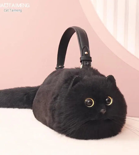 One Shoulder Bag Female Design Small Man Messenger Bag Versatile Hand Made Autumn and Winter Plush Cute Cat Bag