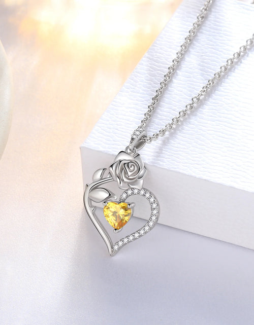 Load image into Gallery viewer, 925 Sterling Silver Birthstone Necklace Rose Flower Heart Pendant Jewelry Christmas Valentines Mother'S Day Gifts for Women Mom Wife/Lover
