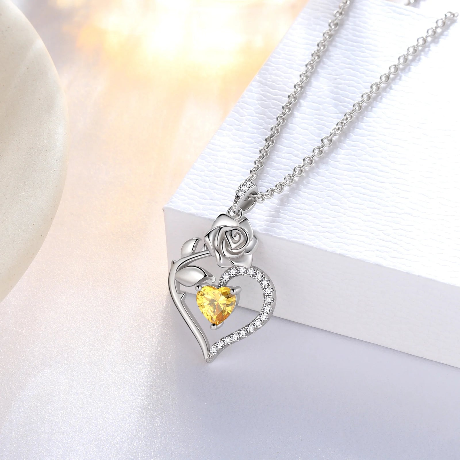 925 Sterling Silver Birthstone Necklace Rose Flower Heart Pendant Jewelry Christmas Valentines Mother'S Day Gifts for Women Mom Wife/Lover