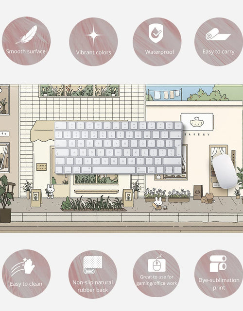 Load image into Gallery viewer, Cute Desk Mat Kawaii Mousepad Bunny and Bear Cute Anime Japanese Street Pastel Beige Brown and Green Mouse Pad, Extra Large Deskmat Cut Laptop Mouse Pads Decor
