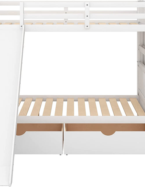 Load image into Gallery viewer, Full over Twin &amp; Twin Bunk Bed with Drawer &amp; Ladder, Triple Bunkbeds Wooden for Kids, Teens, Adults, Gray, White
