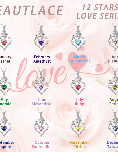 Load image into Gallery viewer, 925 Sterling Silver Birthstone Necklace Rose Flower Heart Pendant Jewelry Christmas Valentines Mother'S Day Gifts for Women Mom Wife/Lover
