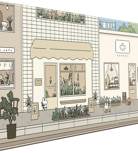 Cute Desk Mat Kawaii Mousepad Bunny and Bear Cute Anime Japanese Street Pastel Beige Brown and Green Mouse Pad, Extra Large Deskmat Cut Laptop Mouse Pads Decor