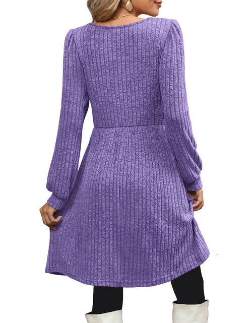 Load image into Gallery viewer, Dresses for Women Fall Square Neck Long Sleeve Knee Length Dress with Pockets
