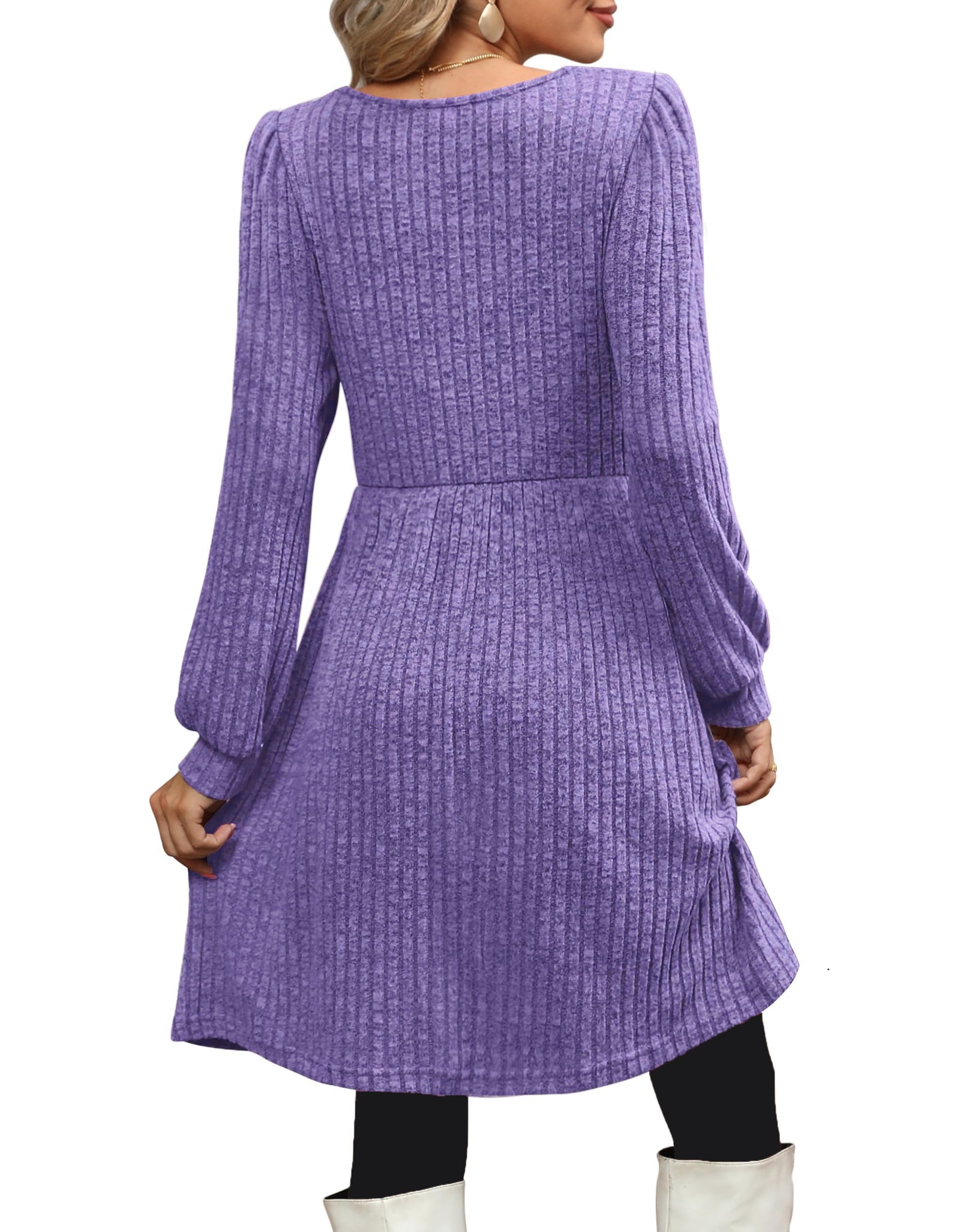 Dresses for Women Fall Square Neck Long Sleeve Knee Length Dress with Pockets