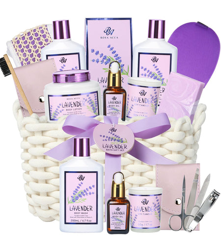 Bath & Body Kit, Spa Gifts for Women - 20Pcs Spa Gift Baskets Lavender Scented Includes Body Wash, Bubble Bath, Bath Bomb, Manicure Set. Gifts for Mom, Birthday Gifts, Home Spa Kit Gift for Her