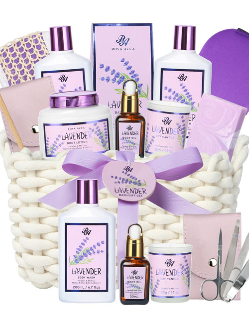 Load image into Gallery viewer, Bath &amp; Body Kit, Spa Gifts for Women - 20Pcs Spa Gift Baskets Lavender Scented Includes Body Wash, Bubble Bath, Bath Bomb, Manicure Set. Gifts for Mom, Birthday Gifts, Home Spa Kit Gift for Her
