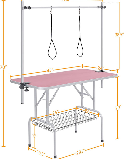 Load image into Gallery viewer, 46'' Pet Grooming Table for Large Dogs Adjustable Height - Portable Trimming Table Drying Table W/Arm/Noose/Mesh Tray Maximum Capacity up to 265Lb -Pink
