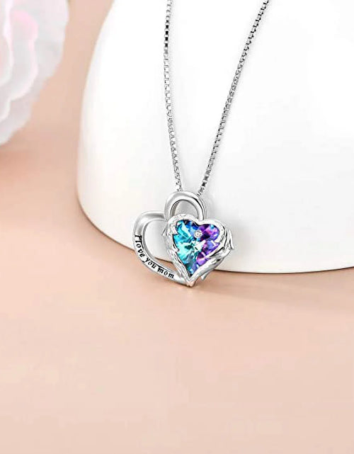 Load image into Gallery viewer, 925 Sterling Silver I Love You Mom Heart Necklace with Austrian Crystals Gifts for Women Friends Mom
